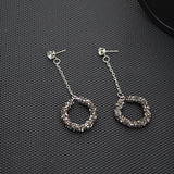 Fashion Black Rhinestones Circle Tassel Long Drop Earrings Women Jewelry Gift