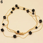 Women Square Rhinestones Beads 2 Layers Golden Alloy Chain Long Sweater Necklace