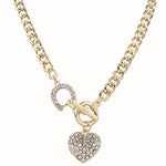 Women's Inlaid Rhinestone Heart Shape Pendant Short Curb Chain Necklace Jewelry