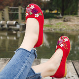 Vintage Embroidered Women Flats Flower Slip On Round Toe Shoes Loafers Ballerina