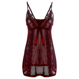 Sexy Women See-through Lace Embroidered Sling Dress Sleepwear Nightdress + Thong