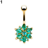 Women Rhinestone Flower Belly Button Navel Ring Bar Body Piercing Jewelry Charm