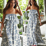 Women's Summer Boho Sexy Floral Print Off the Shoulder Long Maxi Beach Dress