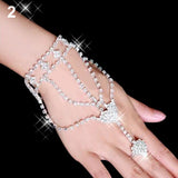Bridal Wedding Crystal Rhinestone Slave Bracelet Wristband Harness and Ring Cuff