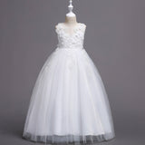 Flower Embroidered Sleeveless Kids Girl Formal Pageant Party Long Princess Dress