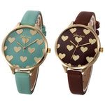 Women Geneva Love Heart Dial Analog Faux Leather Band Quartz Wrist Watch