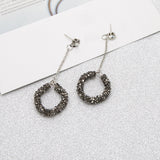 Fashion Black Rhinestones Circle Tassel Long Drop Earrings Women Jewelry Gift