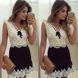 Women's Sexy Summer Lace Patchwork Sleeveless Bowknot Party Cocktail Mini Dress