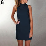 Women's Summer Fashion Casual High Neck Sleeveless Solid Mini T-shirt Dress