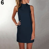 Women's Summer Fashion Casual High Neck Sleeveless Solid Mini T-shirt Dress