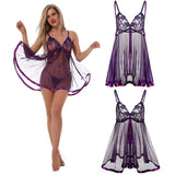 Women Sexy Lace See Through Babydoll Dress Sleepwear Nightwear with G-string