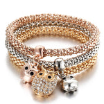 3Pcs/Set Women Fashion Owl Tree Bracelets Rhinestone Pendant Bangle Jewelry Gift - ENSEIGNE DENIS