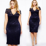 Sexy Women Lady V-Neck Floral Lace Bodycon Hollow Out Pencil Large Size Dress