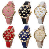 Women Geneva Love Heart Dial Analog Faux Leather Band Quartz Wrist Watch