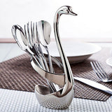 Creative Stainless Steel Fruit Food Fork Spoon Knife Cutlery Swan Base Holder