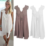 Women's Sexy Boho Crochet Lace Loose Summer Beach Mini Tank Dress Sundress