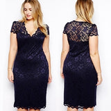 Sexy Women Lady V-Neck Floral Lace Bodycon Hollow Out Pencil Large Size Dress