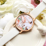 Women's Casual Butterfly Flower Faux Leather Strap Roman Numeral Wrist Watch