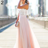 Women Lace Splicing Formal Wedding Bridesmaid Long Evening Party Prom Dress