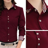 Women Office Career Formal Revit Studded Collar Button Up Blouse OL Shirt Top - ENSEIGNE DENIS