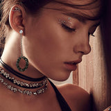 Fashion Black Rhinestones Circle Tassel Long Drop Earrings Women Jewelry Gift
