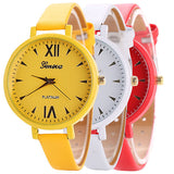 Candy Color Fashion Sweet Girl Women Slim Faux Leather Quartz Analog Wristwatch - ENSEIGNE DENIS