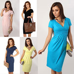 Women's Fashion Tunic Short Sleeve V-neck Dress Stretchy Sexy Bodycon Dresses - ENSEIGNE DENIS