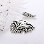 1Pc Vintage Fan Shape Rhinestone Asymmetric Earrings Ear Jacket Women Jewelry