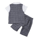 Baby Kids Boys Gentleman Short Sleeve Plaid T-Shirt Pants with Bow Tie Suit Set