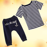 Kids Boy's Summer Clothing Navy Stripe Short Sleeve T-shirt Pants Tracksuit