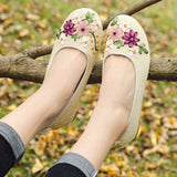 Vintage Embroidered Women Flats Flower Slip On Round Toe Shoes Loafers Ballerina