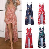 Sexy Women V Neck Spaghetti Strap Floral Print Romper Jumpsuit Long Maxi Dress