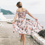 Summer Women Floral Print Long Slit Skirt Off Shoulder Crop Top Beach Dress Set - ENSEIGNE DENIS