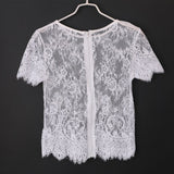 Fashion Women See-through Lace T-shirt Short Sleeve Crop Top Hollow Out Blouse