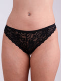 Lace cotton thong - Black