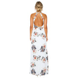 Lady Vintage Floral Print Sleeveless Sexy Backless Side Split Evening Maxi Dress - ENSEIGNE DENIS