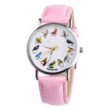 Fashion Birds Animal Round Dial Quartz Analog Women Date Shopping Wrist Watch