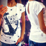 Women Fashion Casual Cotton Anchor Print Short Sleeve T-Shirt Summer Blouse Top - ENSEIGNE DENIS