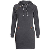 Casual Women Winter Warm Hooded Pocket Long Sleeve Slim Mini Dress Sportswear - ENSEIGNE DENIS