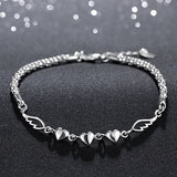 Women's 925 Sterling Silver Charm Love Heart Wings Bracelet Cuff Bangle Jewelry