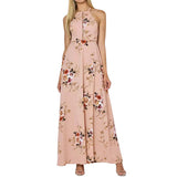 Lady Vintage Floral Print Sleeveless Sexy Backless Side Split Evening Maxi Dress - ENSEIGNE DENIS