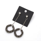Fashion Black Rhinestones Circle Tassel Long Drop Earrings Women Jewelry Gift