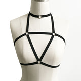 Women's Sexy Elastic Cupless Strappy O-Ring Open Caged Body Harness Bra Top