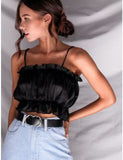 Sexy ruffled halter tube top chiffon sleeveless T-shirt