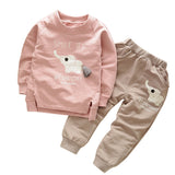 Lovely Elephant Pattern Children Boys Long Sleeve Hoodie Top Pants Outfit Set