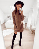 Hooded sweater dresses women short knitwear autumn basic dress solid