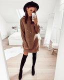 Hooded sweater dresses women short knitwear autumn basic dress solid