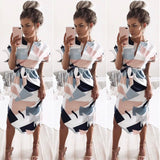 Women's Summer Short Sleeve Sexy V-Neck Casual Irregular Hem Slim Dress Gift