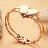 Fashion Women Gold Plated Cuff Bangle Couple Love Heart Charms Bracelet Jewelry
