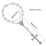 Women Catholic Rosary Faux Pearl Beads Jesus Cross Pendant Bracelet Jewelry